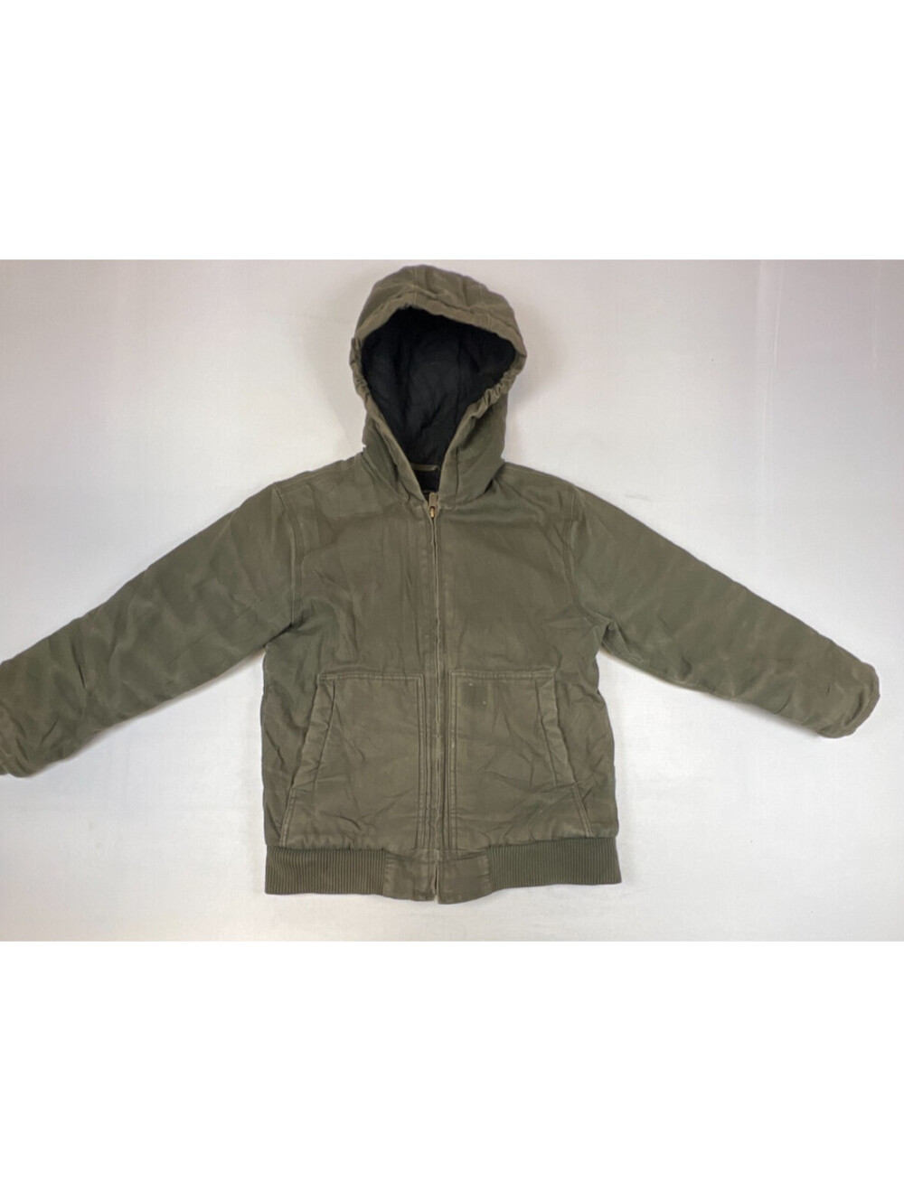 Carhartt Boys M (10-12) Green Canvas Hooded Jacket Quilted Lined Workwear Coat